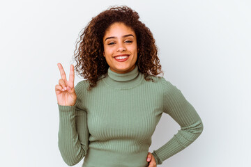 Young african american woman isolated on white background showing number two with fingers.