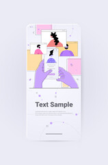 Poster - hands using smartphone discussing with friends during video call virtual conference online communication