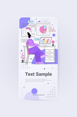 Poster - businesswoman analyzing charts and graphs data analysis process digital marketing planning company strategy