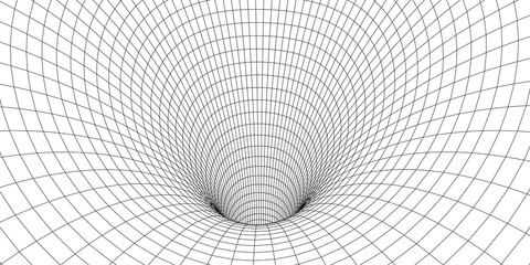 Poster - Tunnel or wormhole. Digital 3d wireframe tunnel. 3D tunnel grid. Network cyber technology. Surrealism. Vector illustration.
