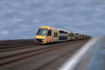 Commuter train approaching a train station Sydney NSW Australia