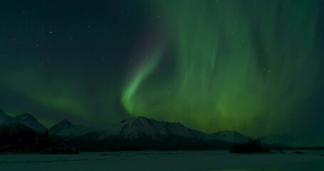 big aurora band over knik river, alaska - northern lights ak