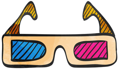Watercolor style icon 3D glasses