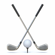 Golf Ball With Crossed Golf Clubs 3D