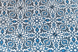 Fototapeta  - Ceramic floor tiles with abstract pattern blue flower ornament texture background