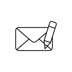 Envelope and pen icon in flat black line style, isolated on white 