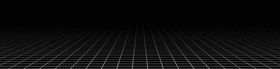 Fototapete - 3D grid, mesh in perspective. Vanishing lattice, grating into horizon