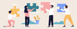 Teamwork and collaboration concept with people with puzzle pieces