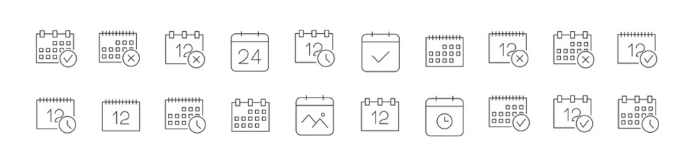 Canvas Print - Simple line set of calendar icons.