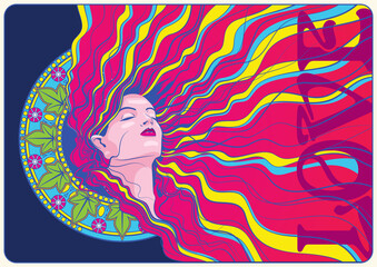 Wall Mural - Woman and Love Psychedelic Art Nouveau Style Illustration