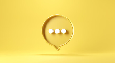 Wall Mural - Bubble talk or comment sign symbol on yellow background. 3d render.