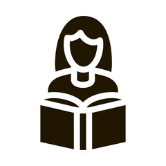Poster - Girl Reading Book Icon Vector Glyph Illustration