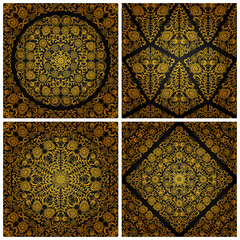Wall Mural - Set of seamless patterns with vintage floral ornament