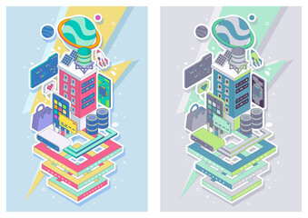 Poster - Vector illustration of Isometric Tech concept. Modern tech abstract template.