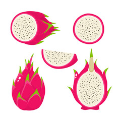 Wall Mural - Vector set of cartoon bright dragon fruits isolated on white