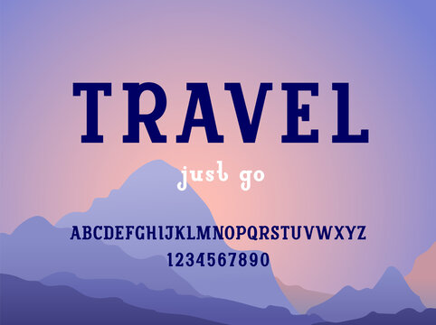 Trendy black font, bold alphabet serif, uppercase Latin letters from A to Z and Arab numbers from 0 to 9 in the style of handmade graphics, vector illustration 10EPS
