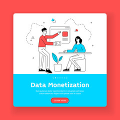 Poster - Data monetization square banner template. Vector illustration of content provider gets paid for data. Monetizing of data services