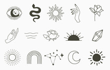 Beauty Boho Collection With Hand,snake,eye,sun.Vector Illustration For Icon,sticker,printable And Tattoo