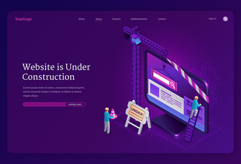 Poster - website under construction isometric landing page