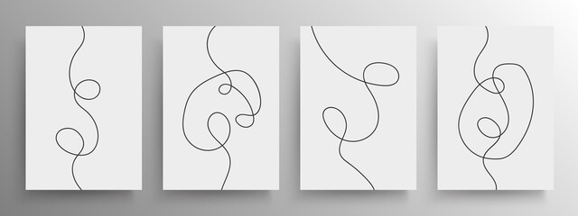 set of minimalist black continuous line artistic design for cover and poster or wall decoration, vec