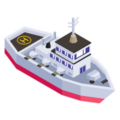 Sticker - 
Icon of warship in modern isometric design 

