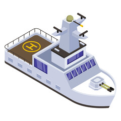 Poster - 
Icon of warship in modern isometric design 

