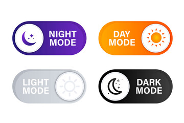 Poster - on and off toggle switch buttons. light and dark buttons. day night switch. gadget interface switch 