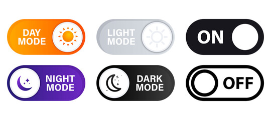 Poster - on and off toggle switch buttons. light and dark buttons. day night switch. gadget interface switch 