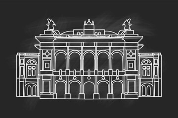 Fototapete - vector sketch of  Wiener Ringstrasse with Burgtheater, Vienna, Austria