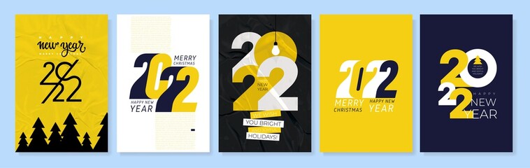 Wall Mural - Set of creative concept of 2022 Happy New Year posters. Logo templates with typography design 2022 for celebration and season decoration. Vector trendy backgrounds for branding, banner, card.