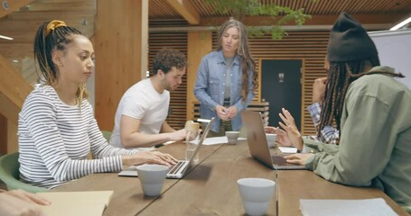 Wall Mural - Diverse businesspeople working 
around an office table
