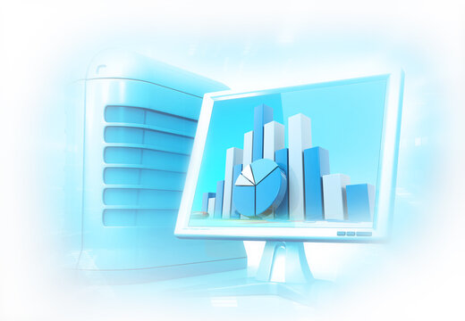 Business graph background. Computer with business graph chart. 3d illustration.