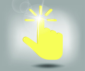 Poster - Pointing hand clicks icon. Clock business concept. 3d vector illustration in yellow - gray colors.