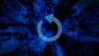 © RocknRoller Studios - Reload Technology Concept with refresh symbol against a Futuristic, Blue Digital Grid background. Network Tech Wallpaper. 3D Render