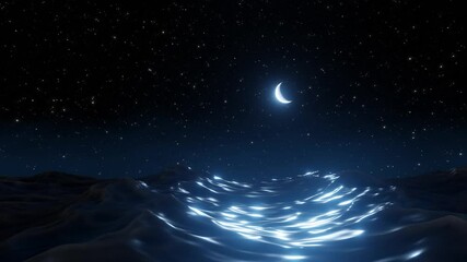 Wall Mural - the sea waves reflecting the moonlight at night with a clear sky and stars. 3d rendering