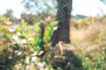 Poster - Cobweb or spider's web against a natural background.