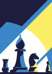 Wall Mural - Poster template with different chess pieces. Strategy concept art in flat design.