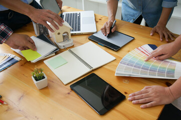 Fototapete - Graphic designer working on digital tablet. artist drawing on graphic tablet and Color swatch samples. Artist Creative Designer sketch graphic drawing creative creativity draw studying work on tablet