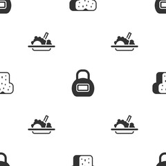 Poster - Set Bread toast, Kettlebell and Healthy food on seamless pattern. Vector