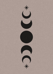 Wall Mural - Moon phases poster. Mid century lunar minimalist art decor, mystic contemporary print. Vector design