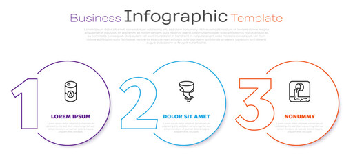 Sticker - Set line Barrel oil, Tornado and Wastewater. Business infographic template. Vector