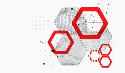 Aufkleber - Modern science or technology abstract background using hexagonal shapes. Wireframe spot surface illustration. Vector.