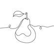 Continuous one line drawing of pear fruit. Minimal style. Perfect for cards, party invitations, posters, stickers, clothing.