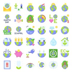 Wall Mural - Earth Day related vector icon set 3, flat style