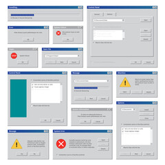 Poster - Vintage computer windows. Desktop interface retro user frames pop up boxes internet explorer blank windows garish vector templates set