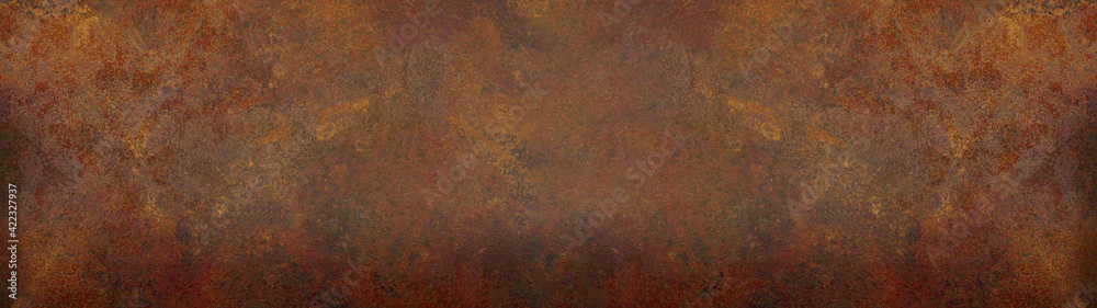 Grunge rusty orange brown metal corten steel stone background texture banner panorama - obrazy, fototapety, plakaty 
