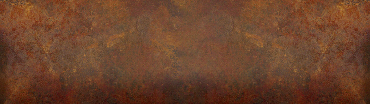 Fototapete - Grunge rusty orange brown metal corten steel stone background texture banner panorama