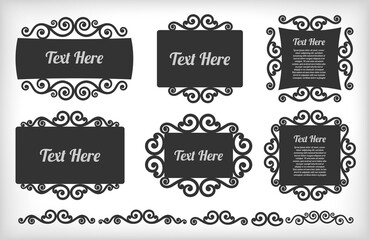 Set of ornamental frame with swirls on white background. Flourish frame in black. Decorative frame. Vector illustration.