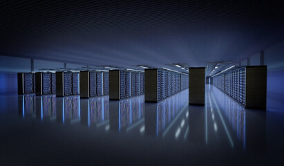 Poster - Server room data center - 3d rendering