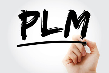 Aufkleber - plm - product lifecycle management acronym with marker, concept background